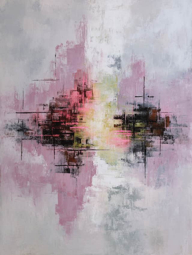 Artwork: "Glimpse Through the Mist" , Abstract Painting, interior, modern, minimalism, vibrant, colorful