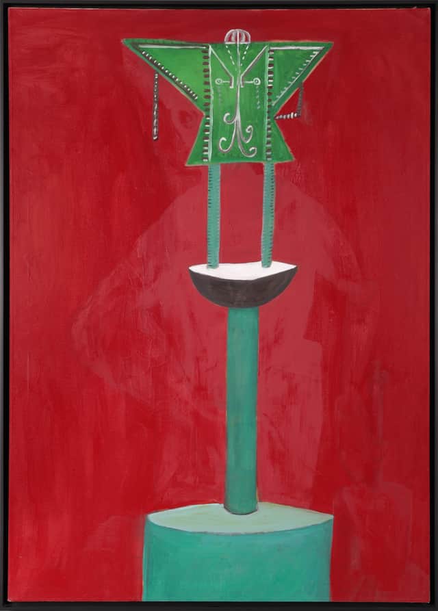 Artwork: 'Untitled' Unique Red and Green Surrealist Oil Painting