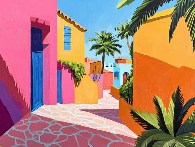 Artwork: "Siesta in the Sun" II , Pink, Yellow, Purple, Blue, Green, Abstract Art, Minimalism