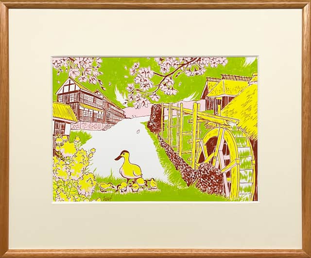 Artwork: Cherry blossoms and Spot-billed ducks