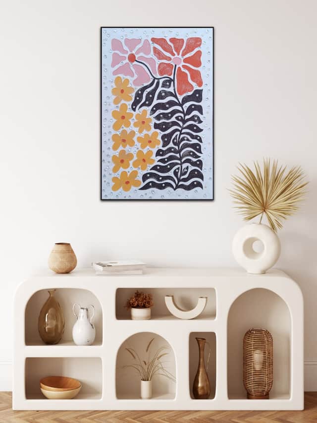 Artwork: "Shimmering Garden", Abstract Art, Texture Painting, rhinestones