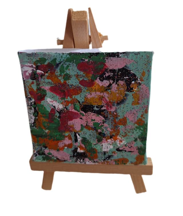 Artwork: "Silence in 7 Centimeters" , Blue, Green, Pink, Landscape, Miniature , Abstract Art, Inspired after Gerchard Richter