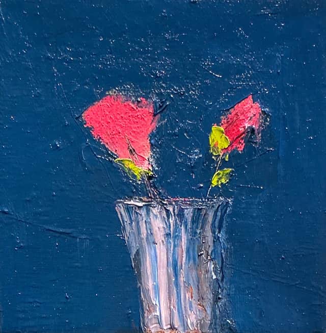 Artwork: Pink Flowers with Pink and Blue Vase