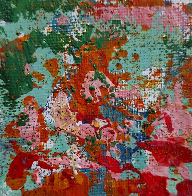 Artwork: "Silence in 7 Centimeters" , Blue, Green, Pink, Landscape, Miniature , Abstract Art, Inspired after Gerchard Richter