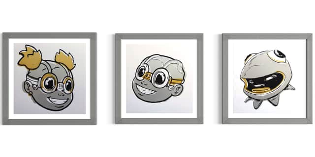 Artwork: Silver & Gold PHIBBY, LILAC & SMILE (Set of 3 Framed Prints)