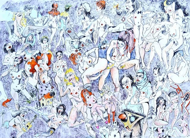Artwork: “Carnival of Chaos”, Homage to Salvador Dali, nudeart erotica elegant female nude, feminine wall art, Woman Body Line Art