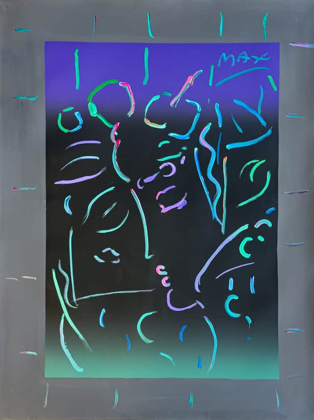 Artwork: Peter Max Midnight Profile Large 50” Original Painting Signed Acrylic on Paper