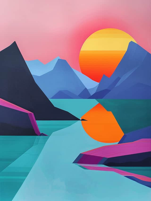 Artwork: “Sunset over the Mountains”, Geometric Abstraction, Figurative Art, Pop and Contemporary Pop
