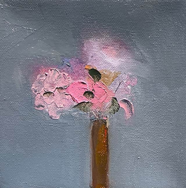 Artwork: Pink Flowers with Brown Vase