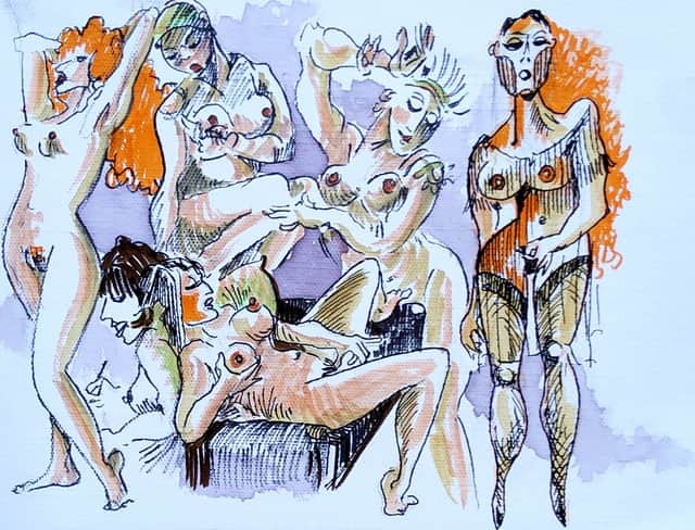 Artwork: “Carnival of Muses”, Homage to Salvador Dali, nudeart erotica elegant female nude, feminine wall art, Woman Body Line Art
