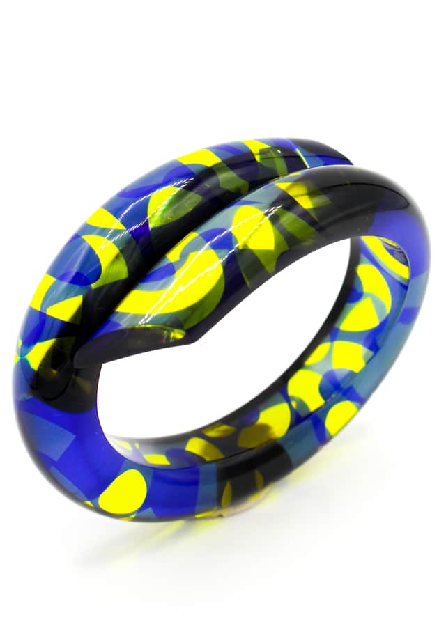 Artwork: Patterned Acrylic Bangle - Indigo & Lime