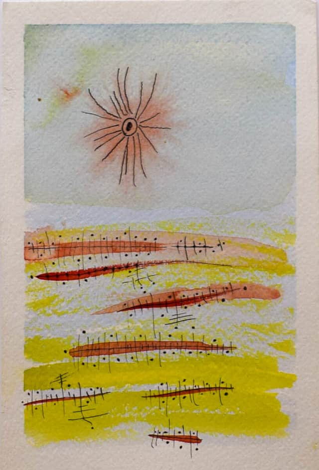 Artwork: Muted Colors with Dots and Lines in Black Ink