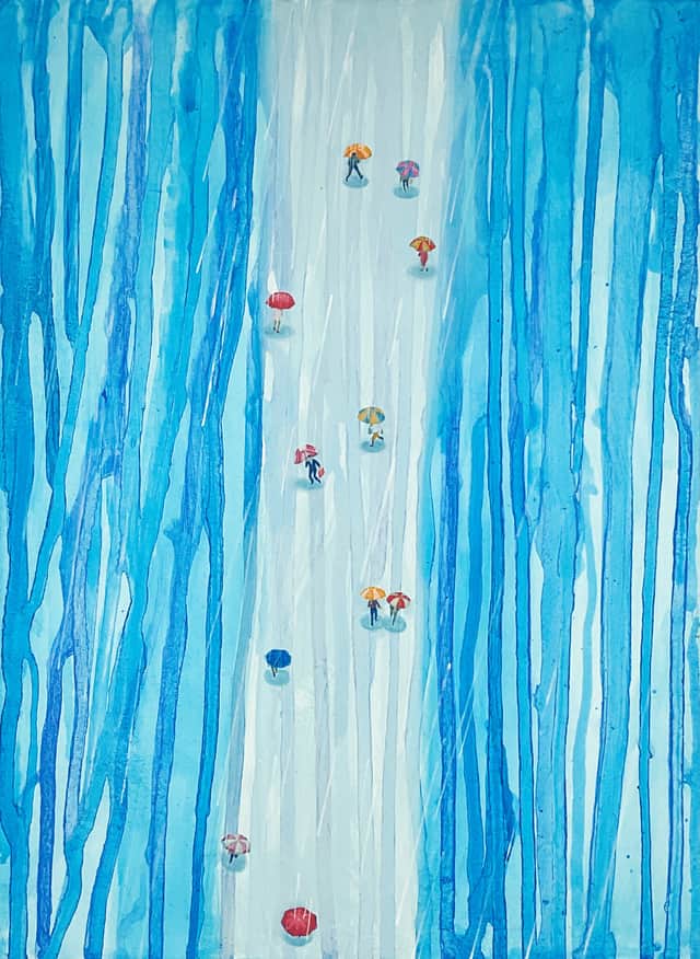 Artwork: Rainy Day, People Walking with Umbrellas