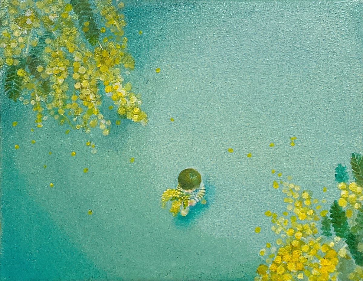 Artwork: Mimosa and Child -Landscape Seen Through Flowers, Under the Spring Sky-
