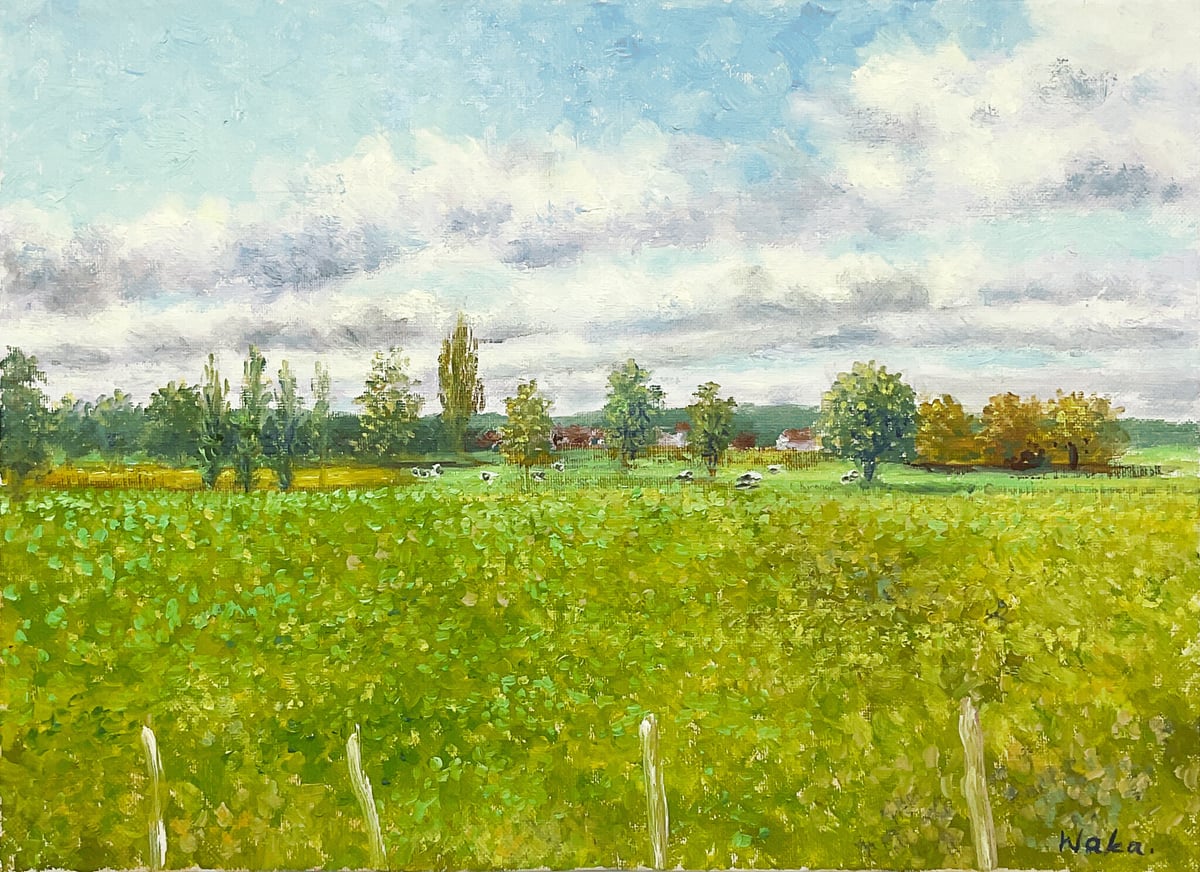 Artwork: Northern Meadows in Northern France - farmhouse -