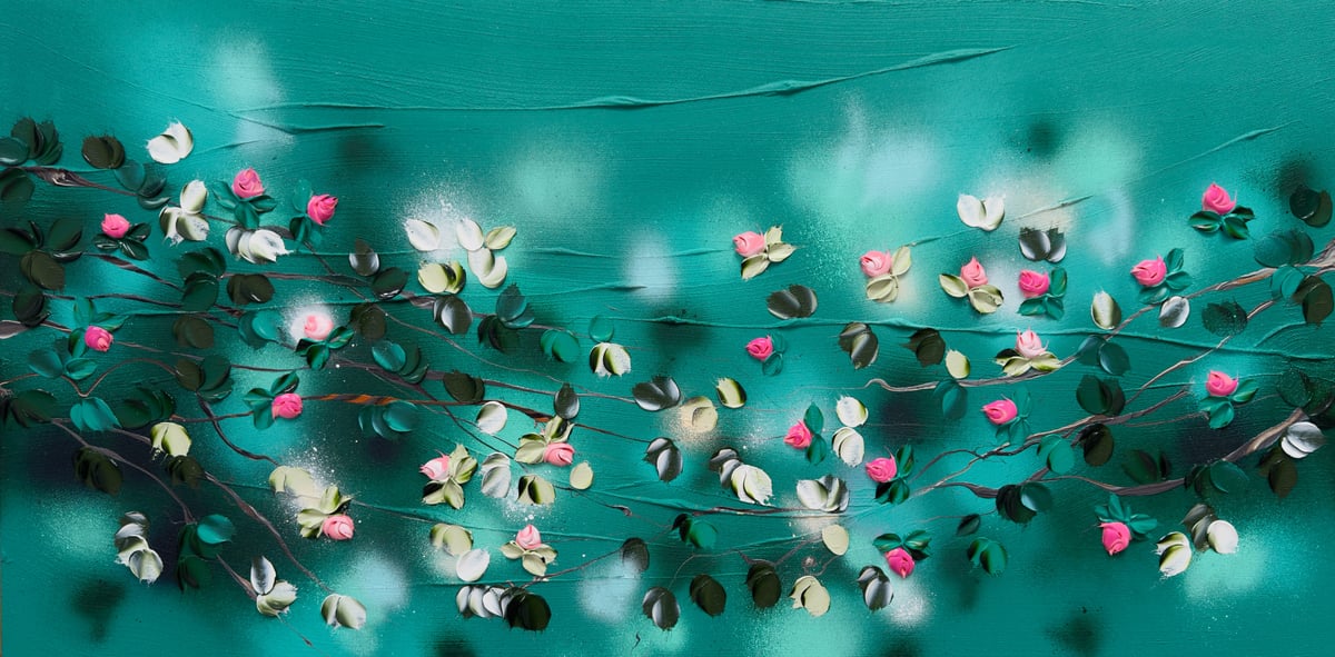 Artwork: "Bathing in a Daydream" landscape format floral painting