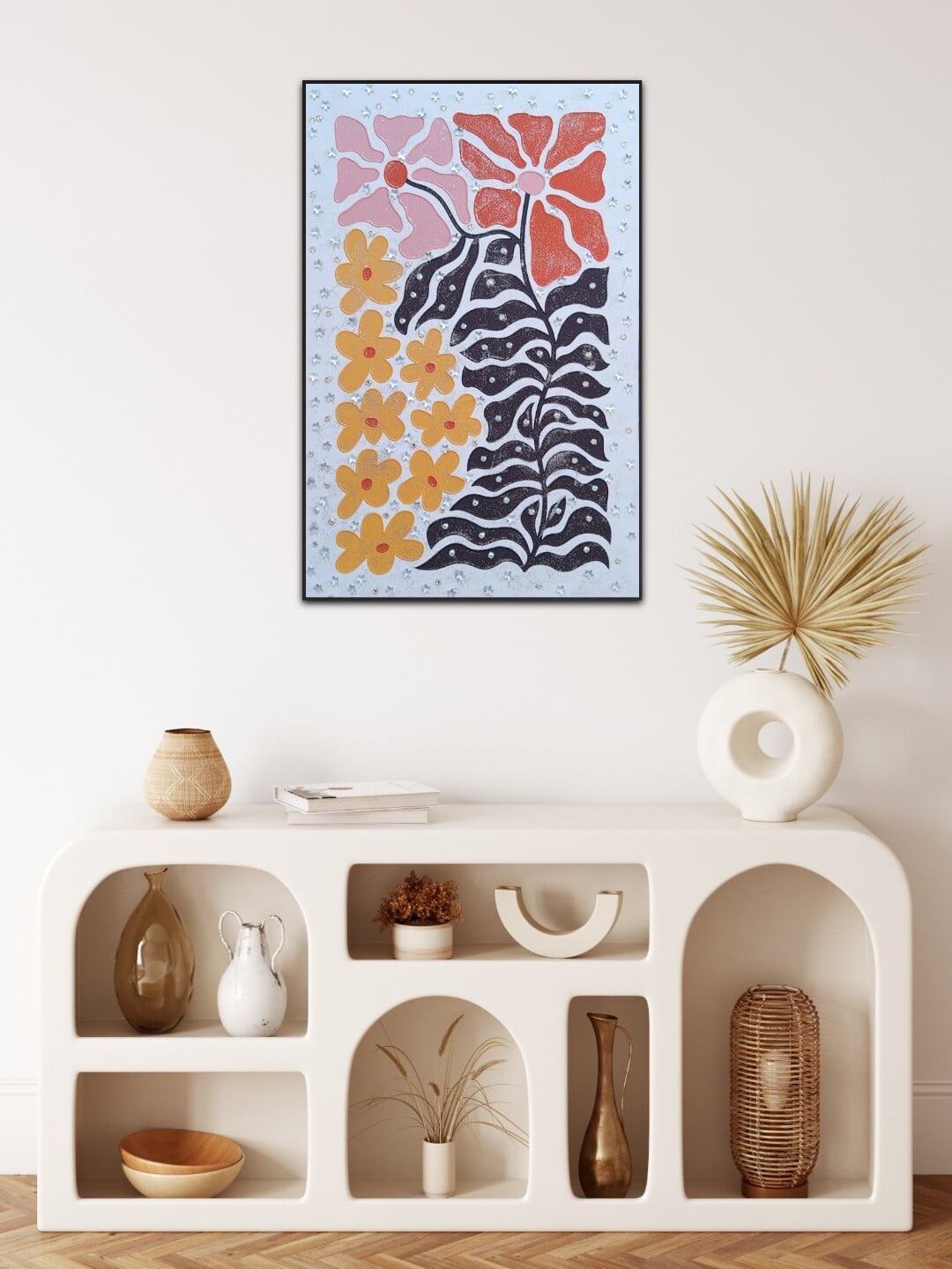 Artwork: "Shimmering Garden", Abstract Art, Texture Painting, rhinestones