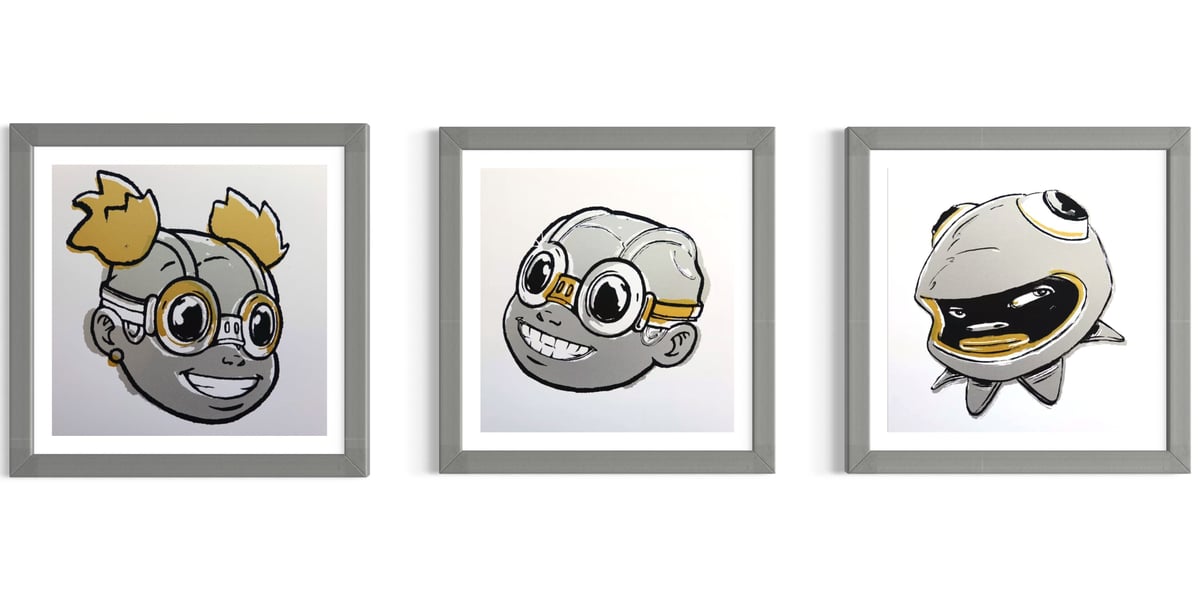Artwork: Silver & Gold PHIBBY, LILAC & SMILE (Set of 3 Framed Prints)