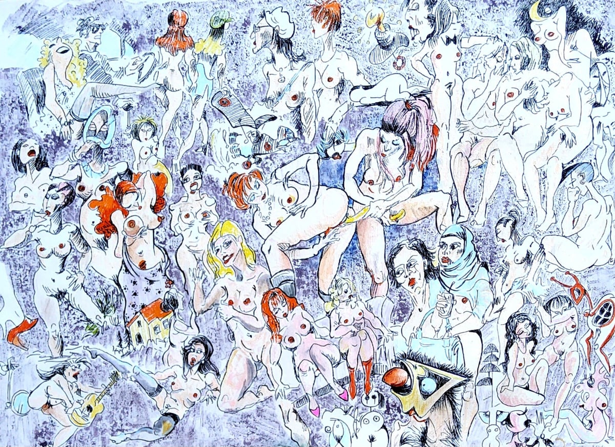 Artwork: “Carnival of Chaos”, Homage to Salvador Dali, nudeart erotica elegant female nude, feminine wall art, Woman Body Line Art