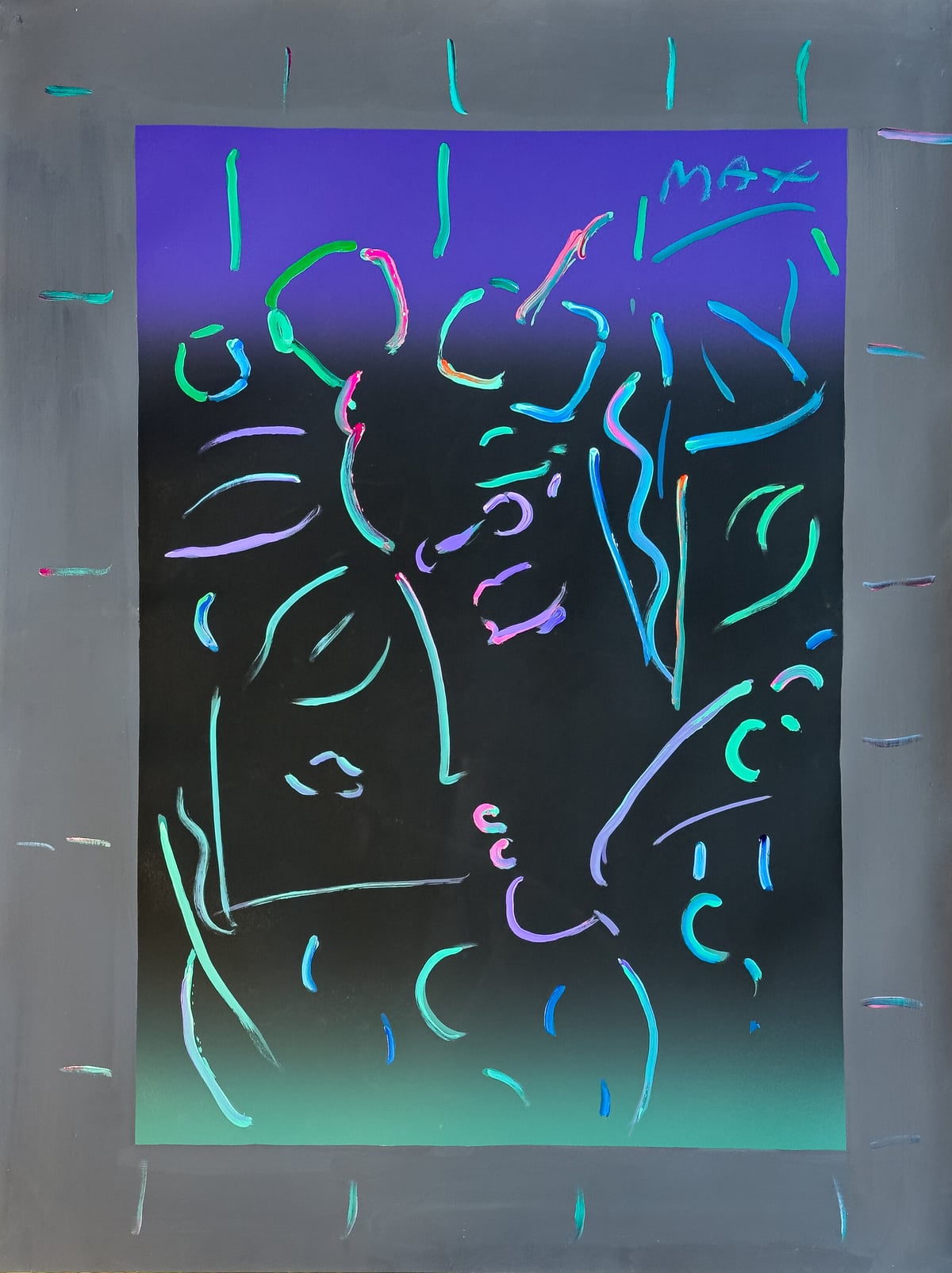 Artwork: Peter Max Midnight Profile Large 50” Original Painting Signed Acrylic on Paper
