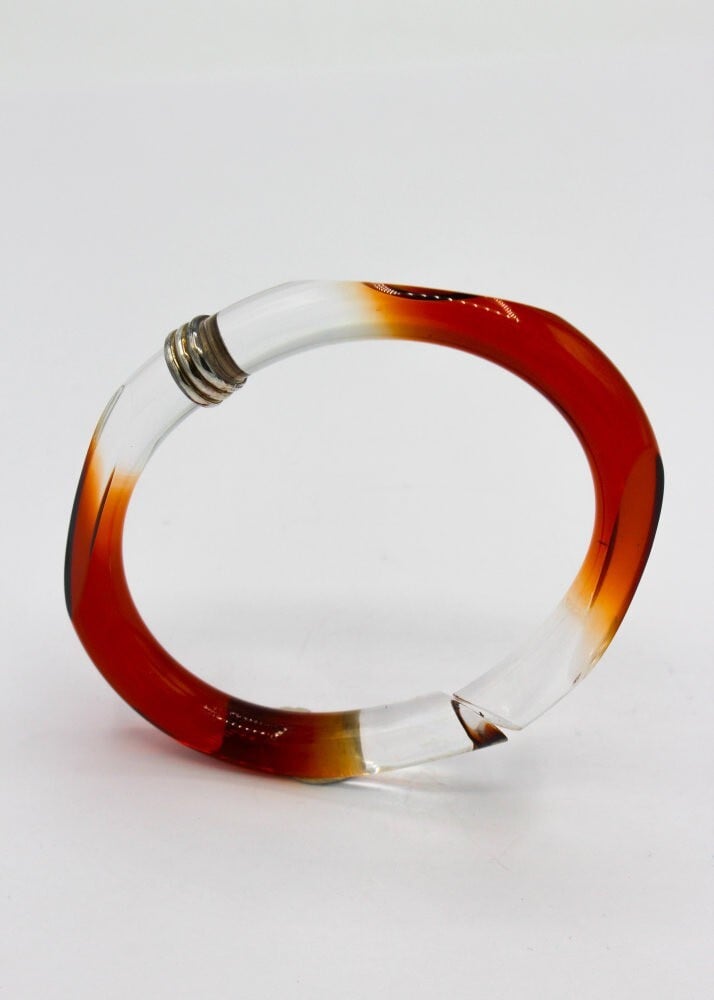Artwork: Square Acrylic Bangle with Silver Rings - Amber & Clear