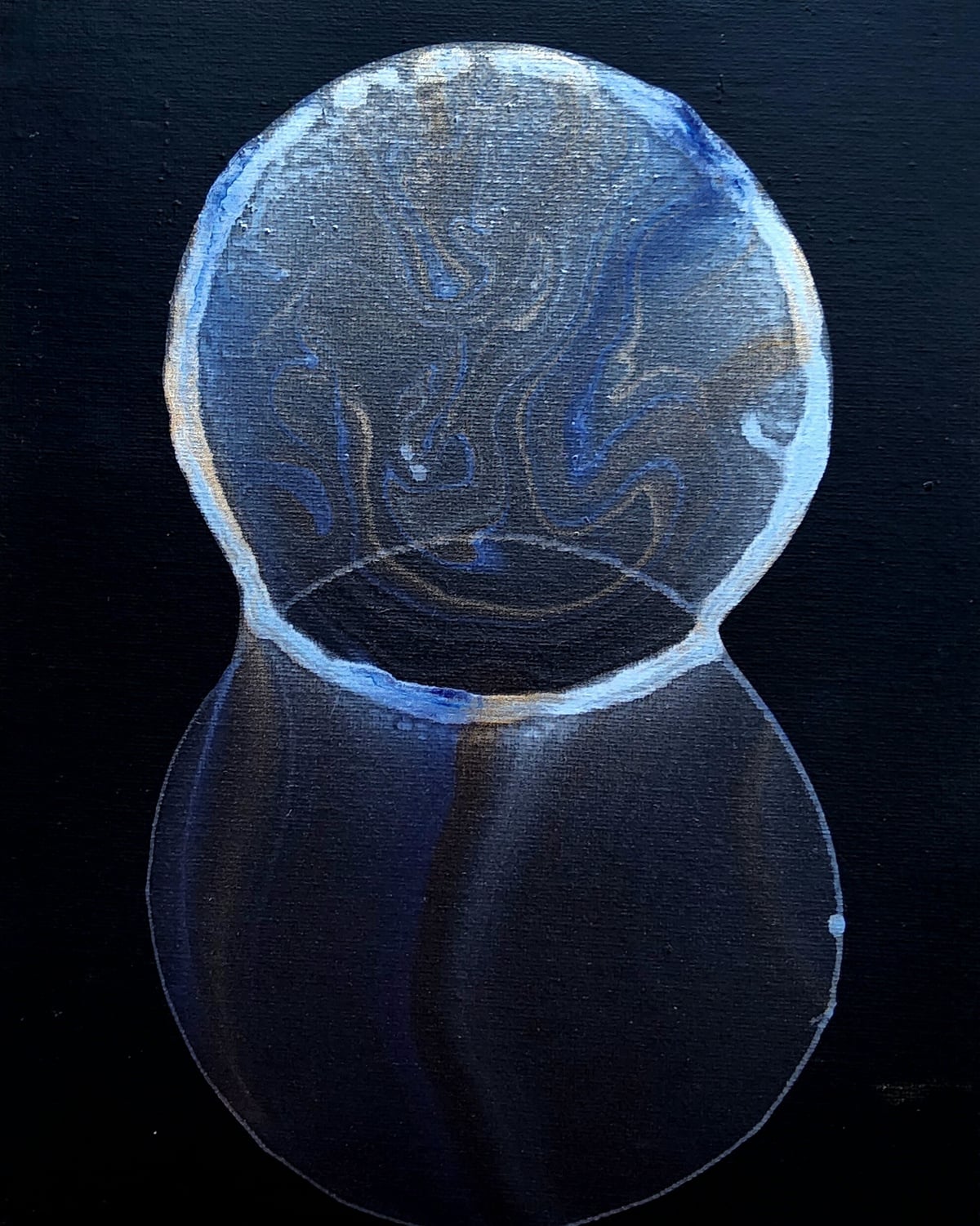 Artwork: "Echo of a Moment", Soap Bubble Art, Geometric Abstraction, Black, Blue, Collect art and design online