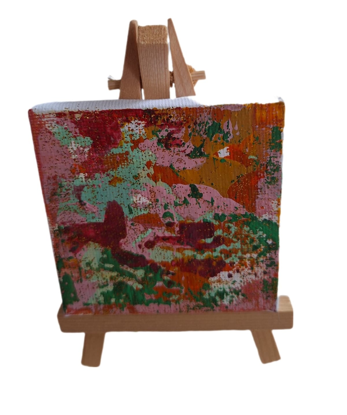 Artwork: "Silence in 7 Centimeters" , Blue, Green, Pink, Landscape, Miniature , Abstract Art, Inspired after Gerchard Richter