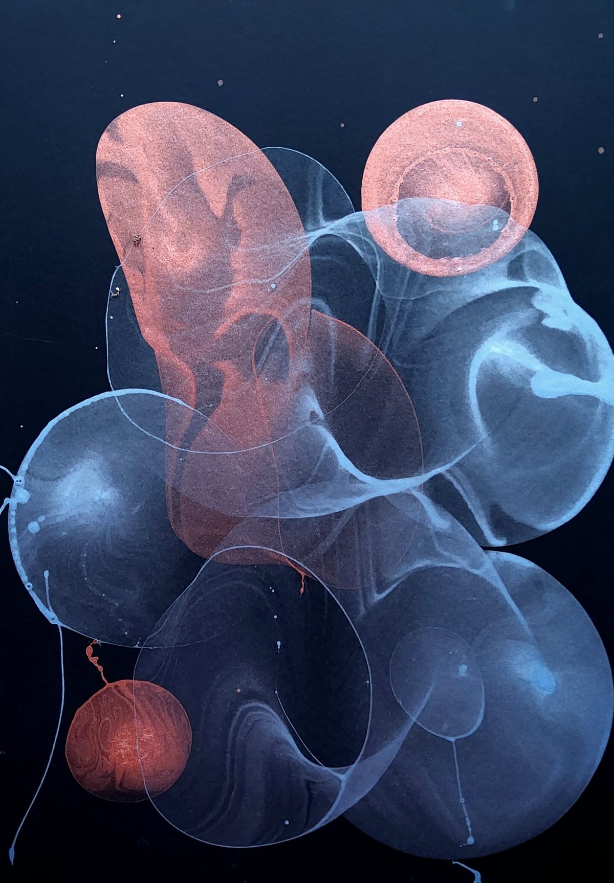 Artwork: "Echo of a Moment", Soap Bubble Art, Geometric Abstraction, Black, Blue, Collect art and design online