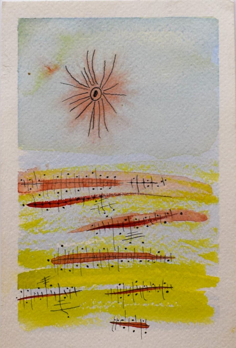 Artwork: Muted Colors with Dots and Lines in Black Ink