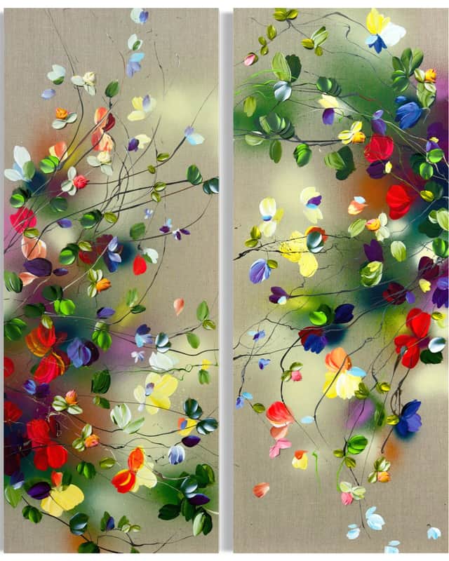 Artwork: "Wild Flowers" floral diptych on linen