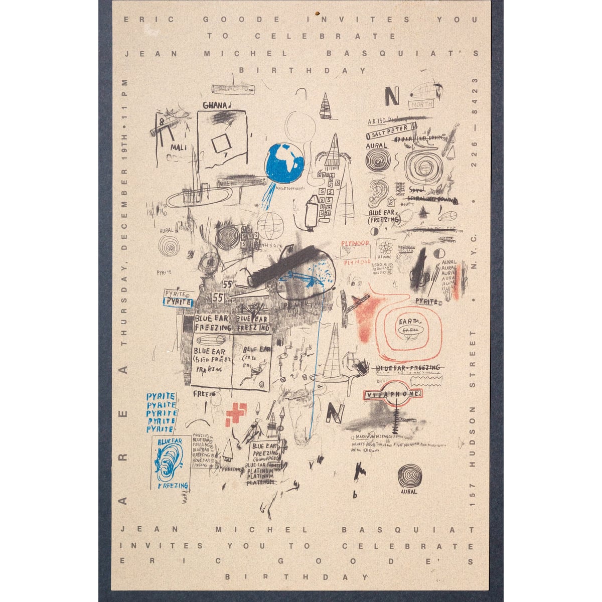 Artwork: Invitation designed by Jean Michel Basquiat