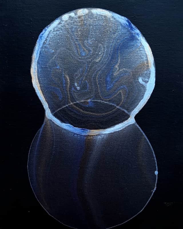 Artwork: "Echo of a Moment", Soap Bubble Art, Geometric Abstraction, Black, Blue, Collect art and design online