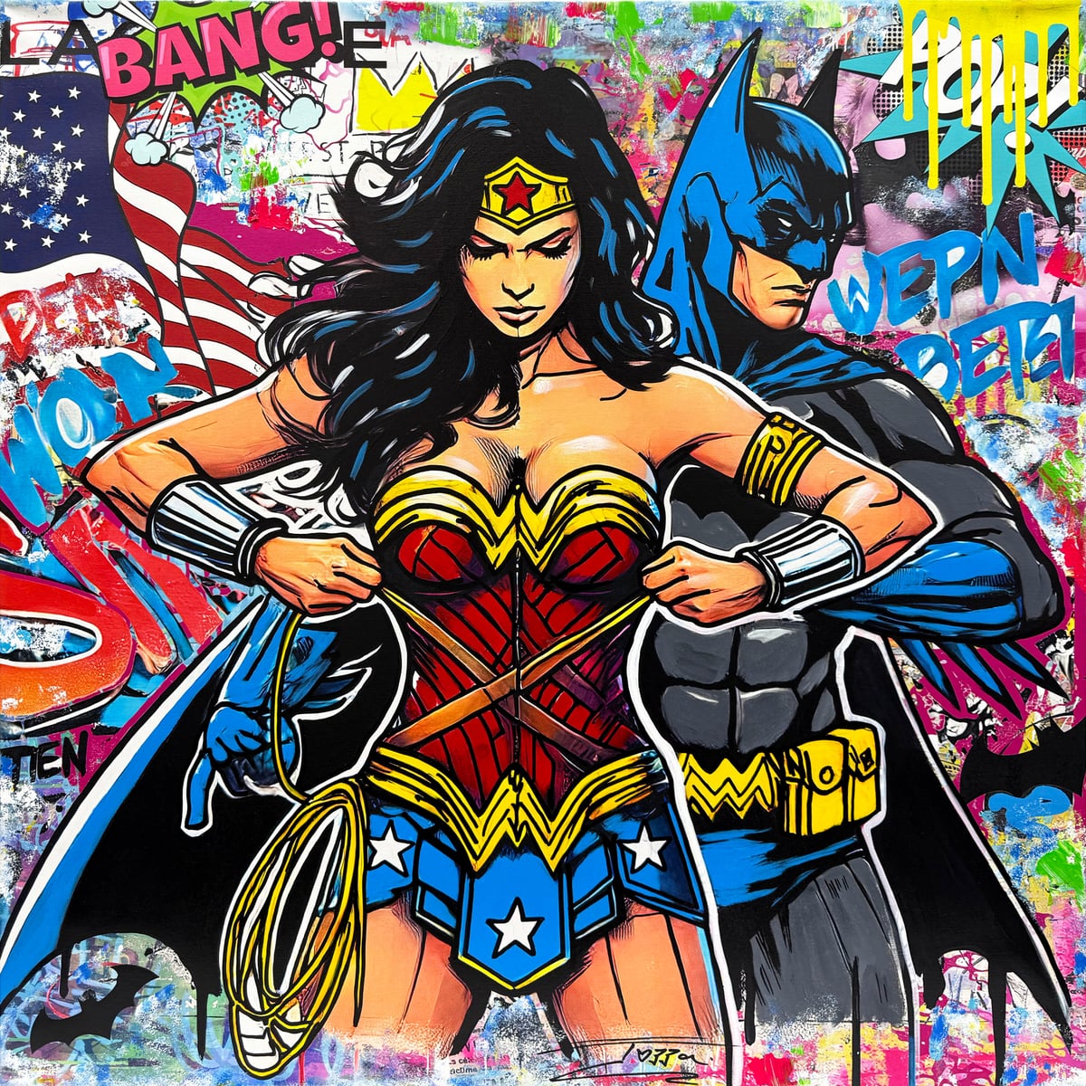 Artwork: WonderBat (Batman Wonder Woman), original painting