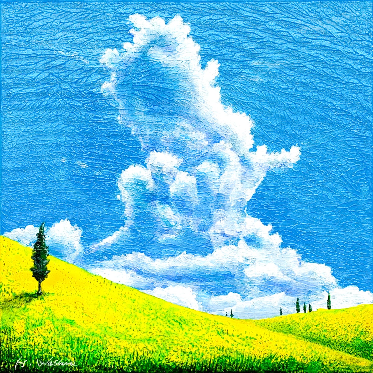 Artwork: Yellow hills and cumulonimbus clouds