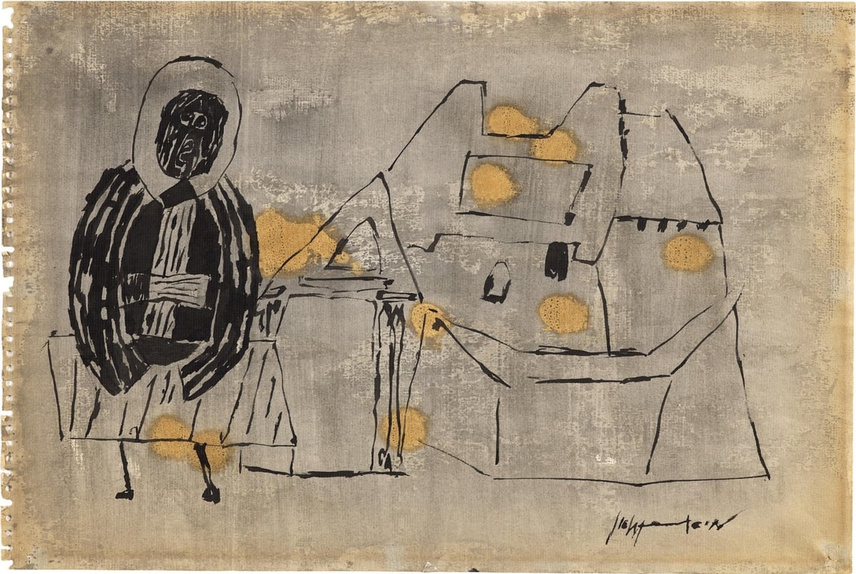 Artwork: Early Roy Lichtenstein drawing (Roy Lichtenstein, St. Macarius Monastery) c.1951